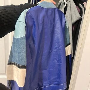 Fashion Nova Blue and Cream Leather Jacket